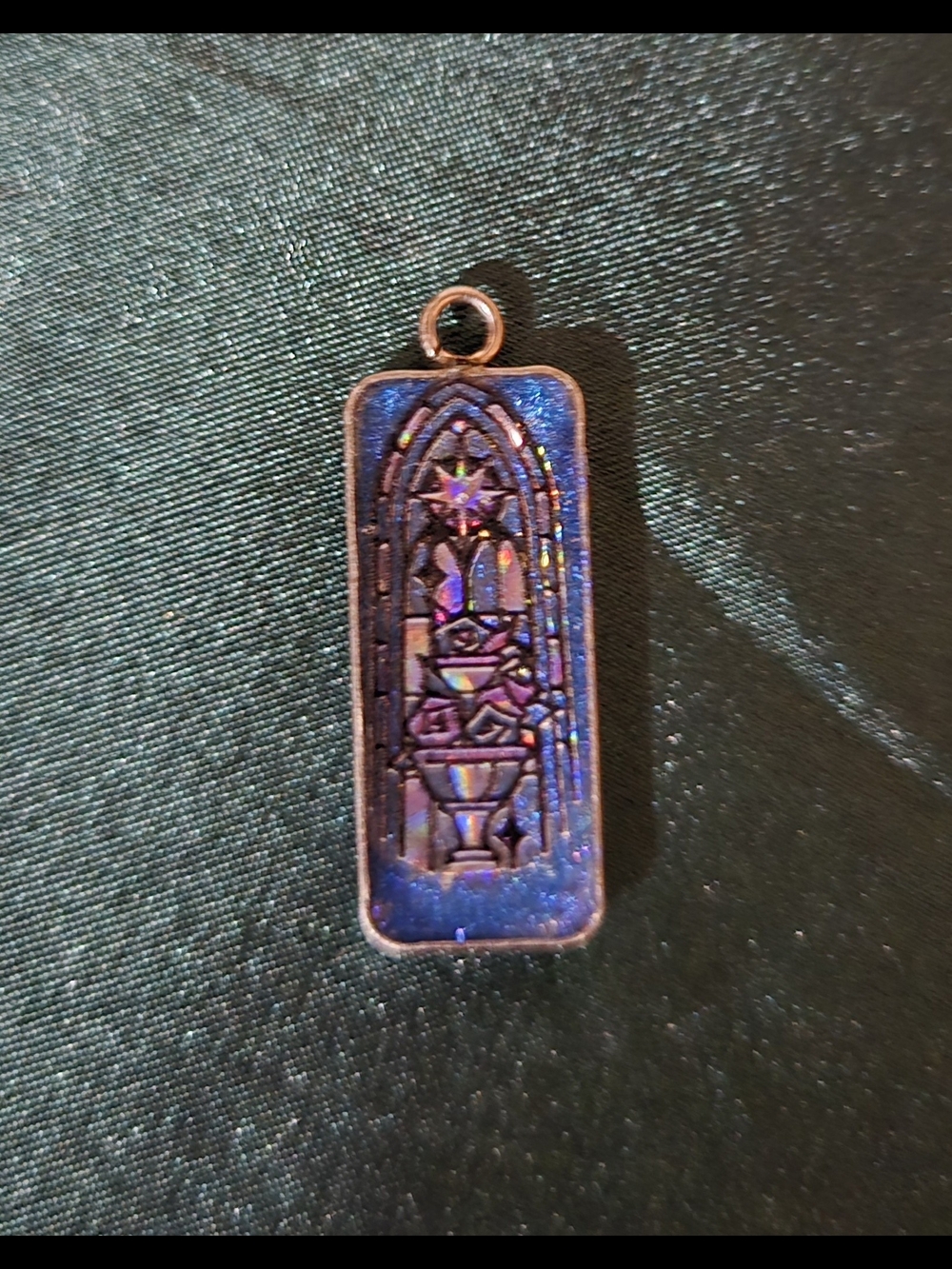 Hand Crafted Blue Iridescent Stained Glass-Style Pendant - Picture 2 of 3